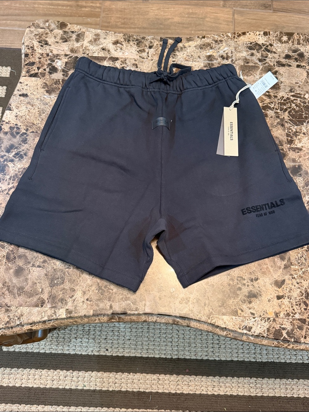 Essentials Men's Navy Black Logo Athletic Shorts